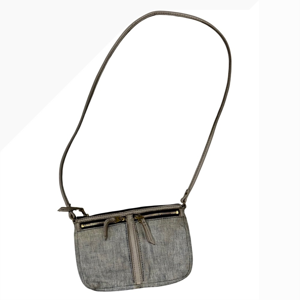 Vintage Y2K Fossil Grey Woven Fabric Leather Trim Crossbody Bag Small Purse